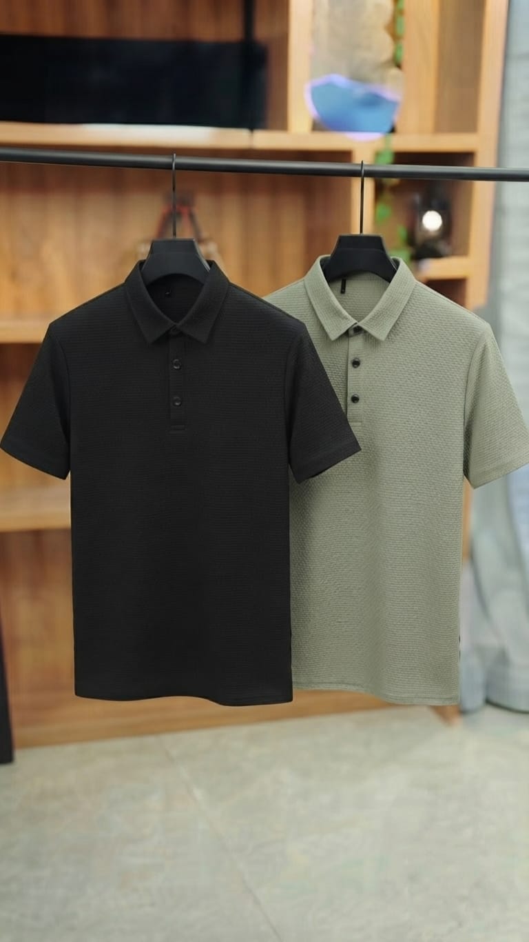 Pack of 2 Premium Textured Polo T-Shirts | Soft & Breathable Men's Casual Wear